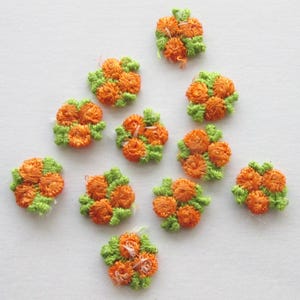 10 Vintage Dainty Triple Rosebud Venise Lace Appliques In Orange Green Made In USA