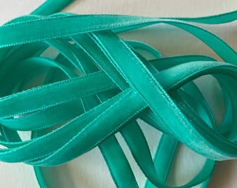 5 Yards Plush Velvet Ribbon Pool Green Sewing Trim 1/4" Wide