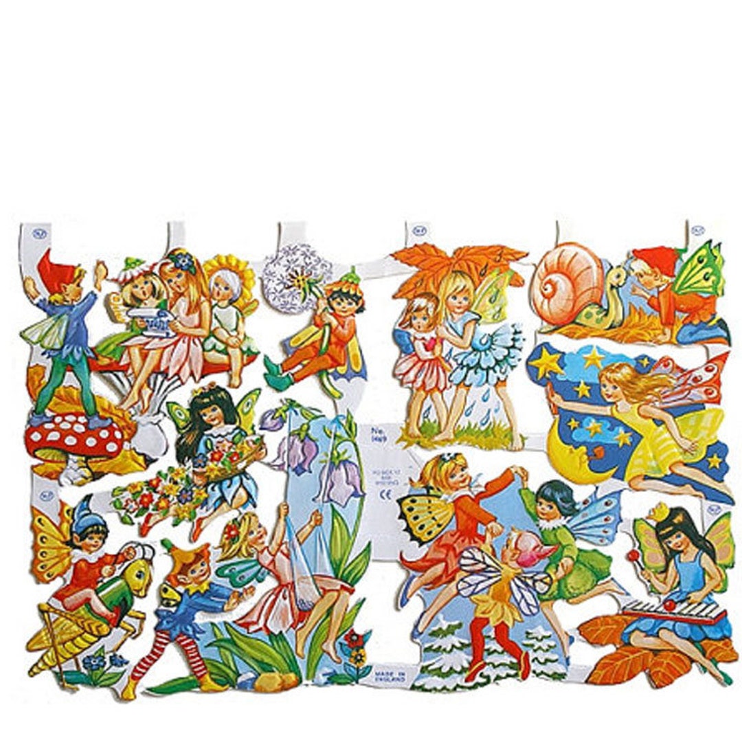 England Scraps Die Cut Paper Scraps Elves and Flower Garden Etsy