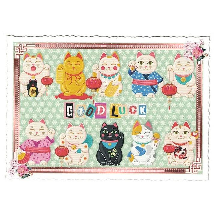 5 Germany Postcards Vintage Japan Japanese Lucky Cat Collage Five