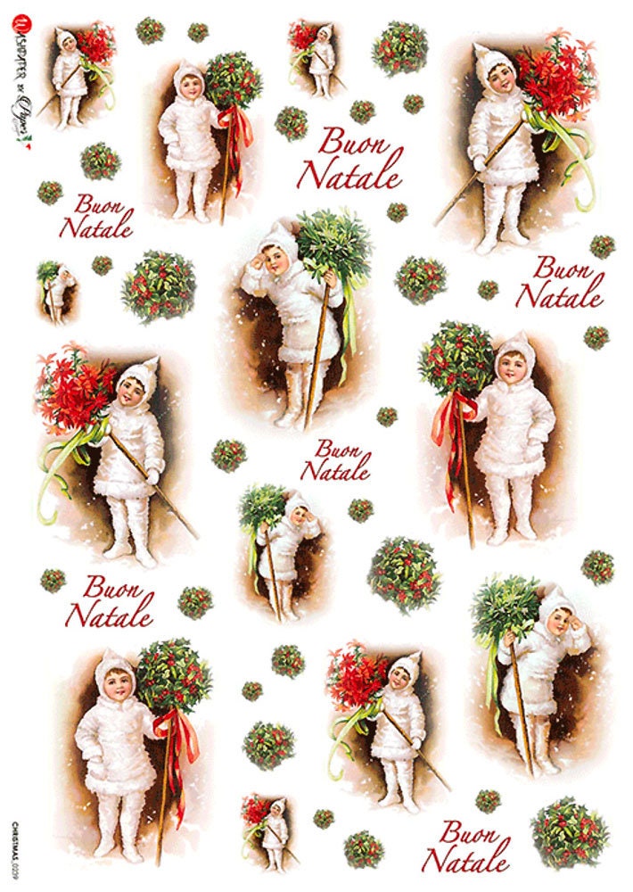 From Italy 2 Sheets Italian Rice Paper Decoupage Snow Babies Christmas ...
