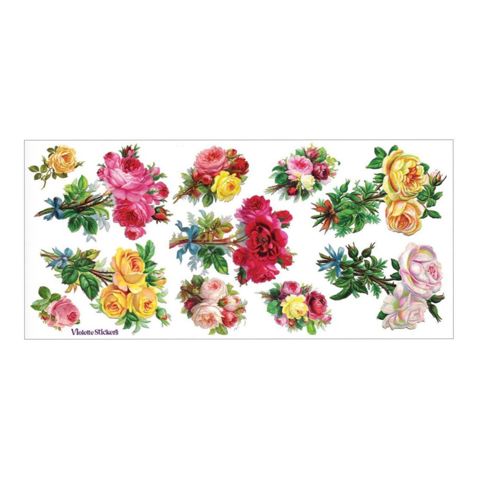 3 Sheets Self Adhesive Colorful Roses Flowers Stickers Each Sheet 3-3/4 ...