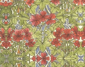 From Italy 2 Sheets Art Nouveau Geranium Floral Print Italian Paper ~ Leonardo IPL806 x2