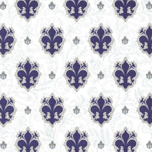 2 Sheets Blue Fleur De Lis Italian Print Paper ~ Carta Fiorentina Italy  IPF067B x2