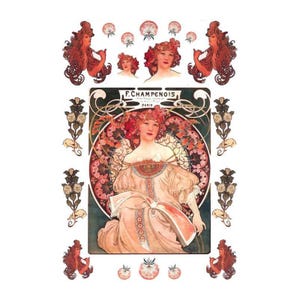 2 Sheets Italy Rice Paper Decoupage Vintage Art Nouveau Lady Images  RCP-NV-03 x2