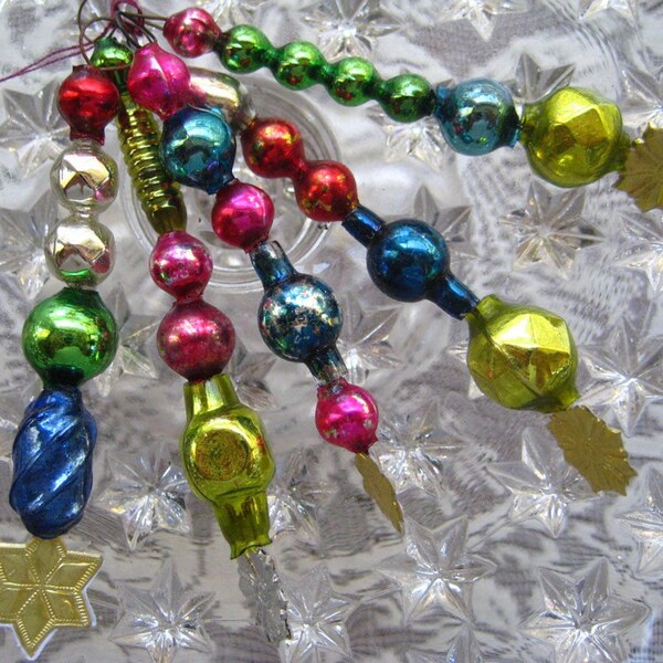 Vintage Mercury Glass Bead Icicle Christmas Ornaments Set of 5