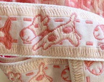 From Italy 3 YardsPink Puppies Children's Trim Jacquard 1-1/4" Ribbon Dogs Scampering IT510