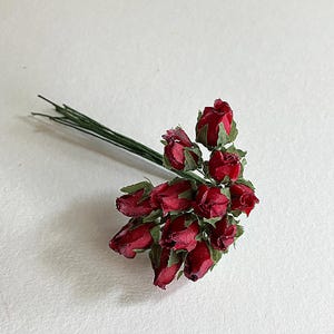 Austria Fabric Millinery Flowers From Austria 12 Deep Red Rose Buds NAT51-DR