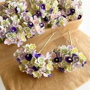 2 Bouquets Forget Me Nots Old Fashioned Millinery Flowers in Light Garden Mix x2