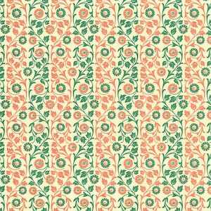 2 Sheets Green And Orange Flower Print Italian Paper ~ Carta Varese Italy IPV825GRBR x2