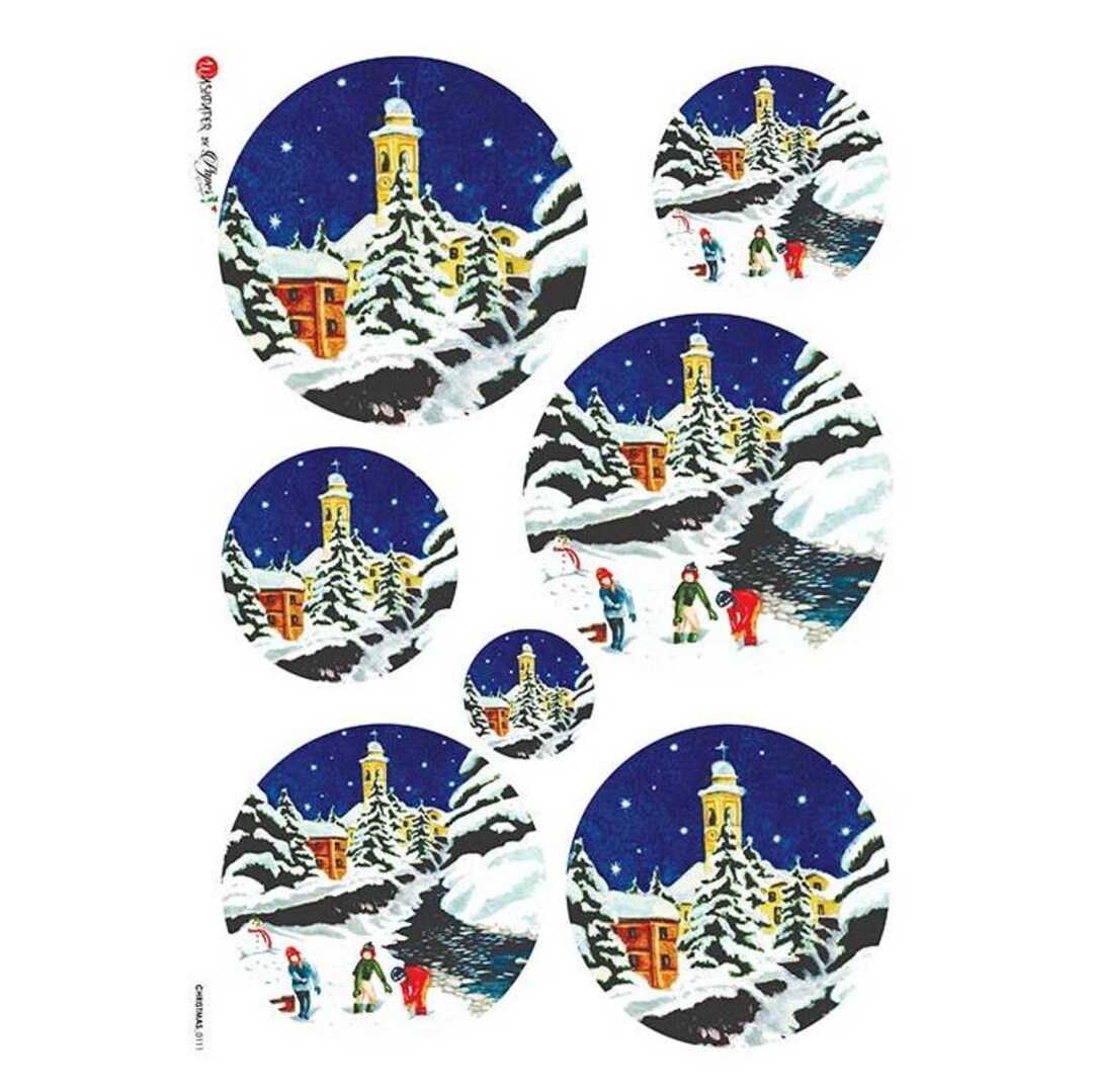 From Italy 2 Sheets Italian Rice Paper Decoupage Snowy Christmas ...