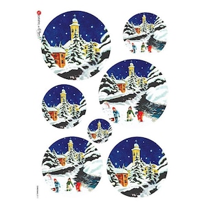 From Italy 2 Sheets Italian Rice Paper Decoupage Snowy Christmas Village RCP-CH-111 x2