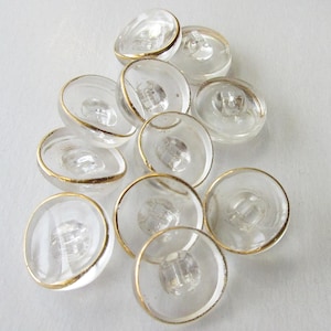 12 Vintage Czech Glass Buttons Handmade Clear And Gold Glass Czechoslovakia NB-43