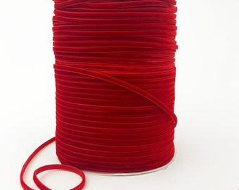 10 Yards Tiny Velvet Ribbon Trim Cardinal Red 1/8&quot; Wide