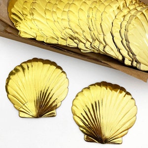 4 Large Dresden Sea Shells Paper Foil Germany Die Cut Gold DF5331G image 1