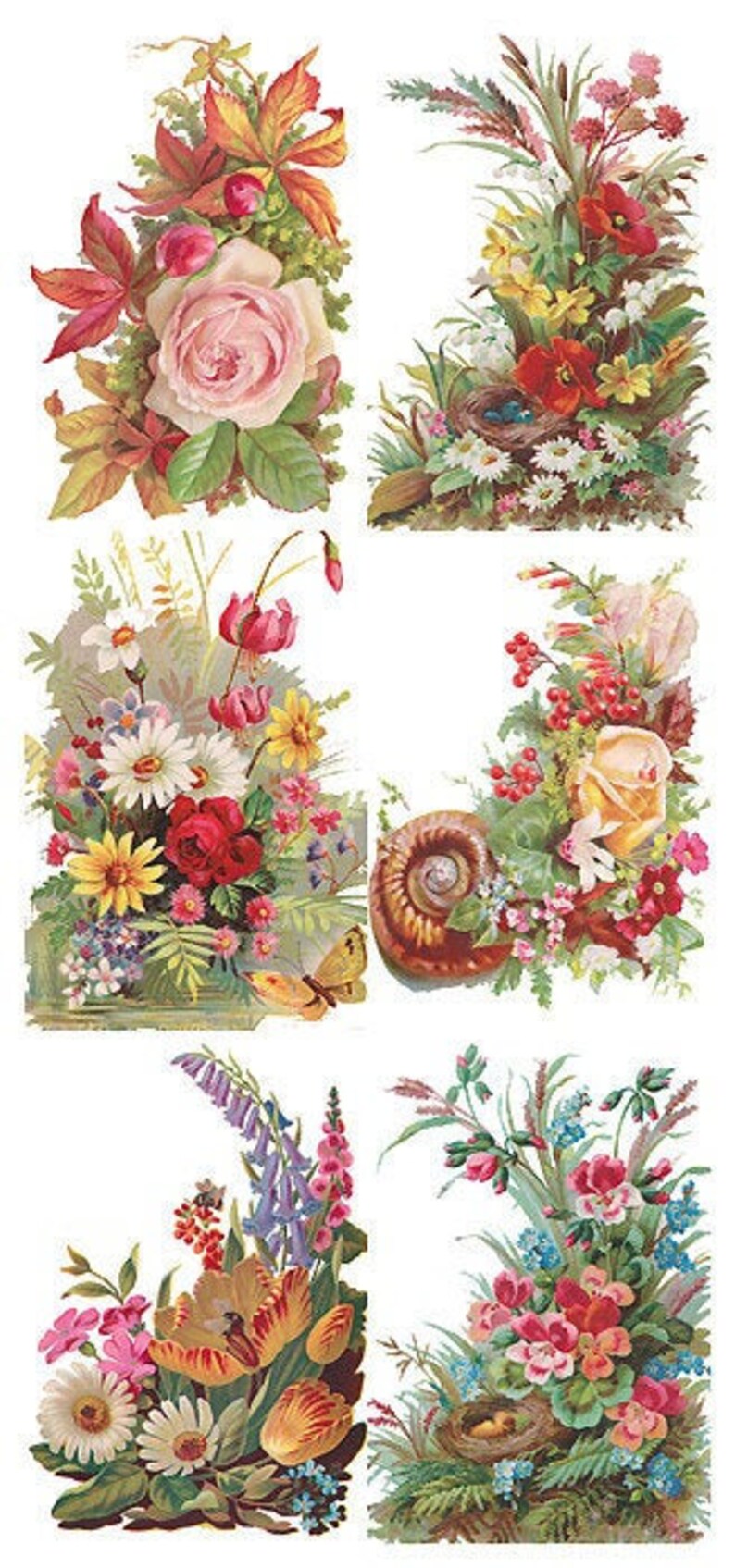 3 Sheets Self Adhesive Victorian Flowers Colorful Scrapbooking Etsy