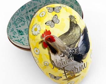 New Germany 6" Egg Papier Paper Mache Easter Container Box Rooster Erzgebirge Region PME120M