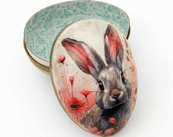 From England Tin Metal Easter Egg Box Peter Rabbit in the Garden