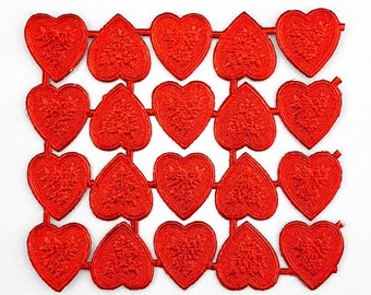 40 Germany Red Paper Foil Dresden Embossed Hearts DF7601R 2 Sheets