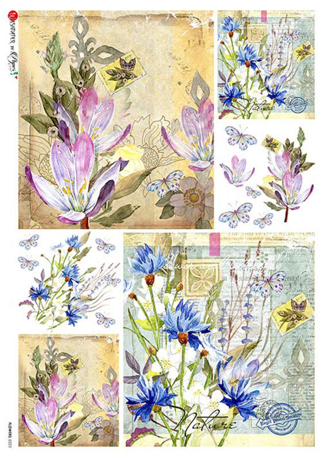 From Italy 2 Sheets Italian Rice Paper Decoupage Mixed Flowers RCP-FL ...
