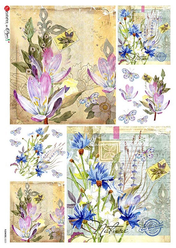 2 Sheets Italy Rice Paper Decoupage Mixed Flower Ephemera Images RCP-FL-223  x2