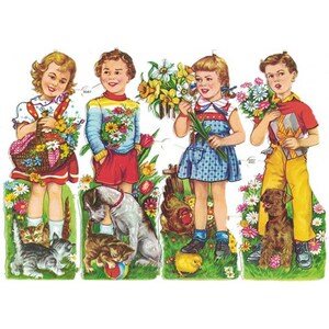 Vintage Germany EAS Paper Lithographed Die Cut Scraps Scrap Children And Pets Out Of Print 3087A