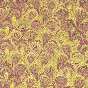 2 Sheets Yellow Gold Marbeled Feathers Italian Print Paper ~ Carta Fiorentina Italy  IPF057 x2