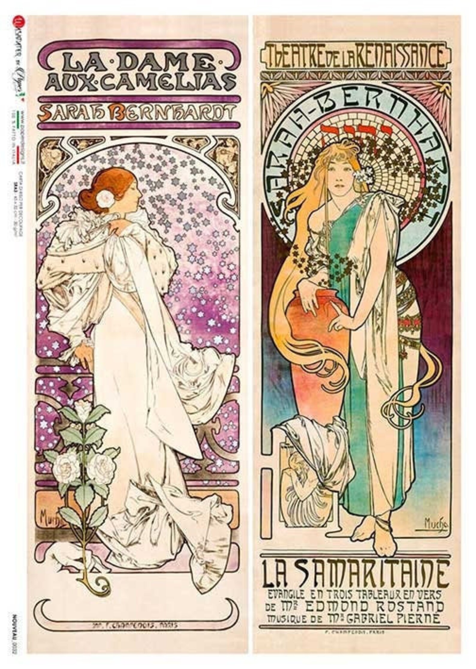 From Italy 2 Sheets Italian Rice Paper Decoupage Art Nouveau Lady RCP ...