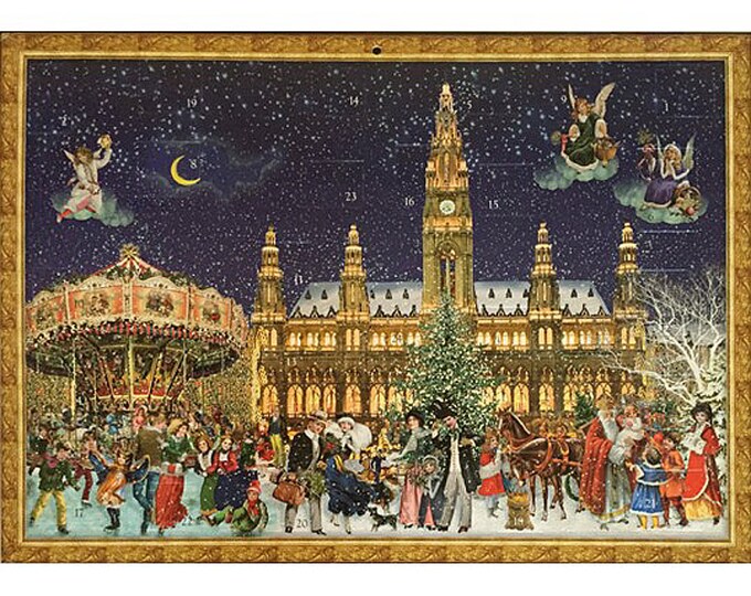 Large Advent Calendar Germany Glittered Christmas Vienna Carousel