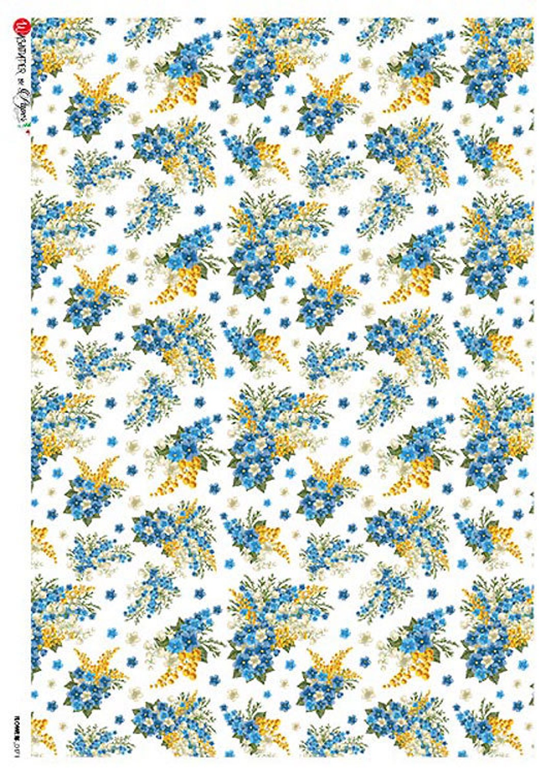 2 Sheets Italy Rice Paper Decoupage Charming Blue Bouquets RCP-FL-171 ...