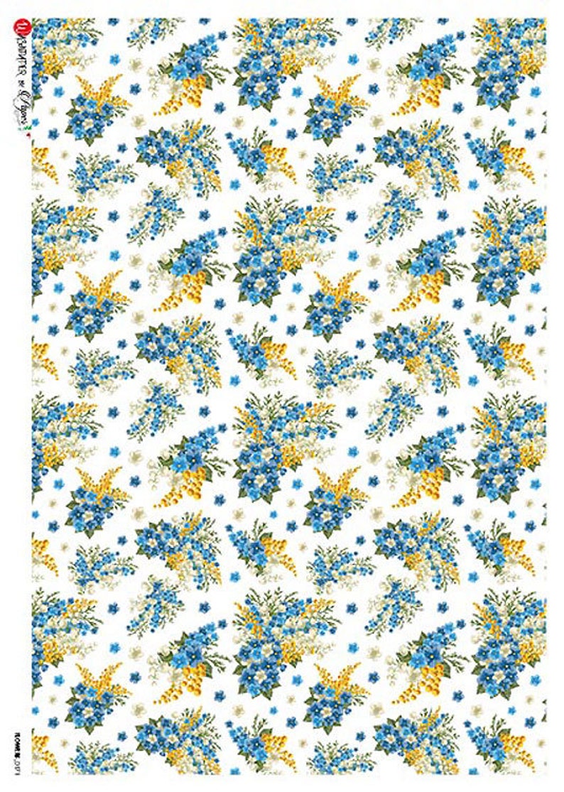 From Italy 2 Sheets Italian Rice Paper Decoupage Charming Blue Bouquets ...