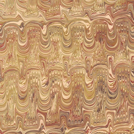 Hand Marbled Paper Sound Wave Combed Pattern in Yellows Berretti