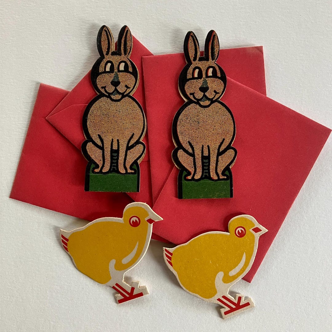 Mailer Danish Design Rabbit From Denmark 4 Vintage 1940s Easter Chicks Rabbit Bunnies Double Sided ...