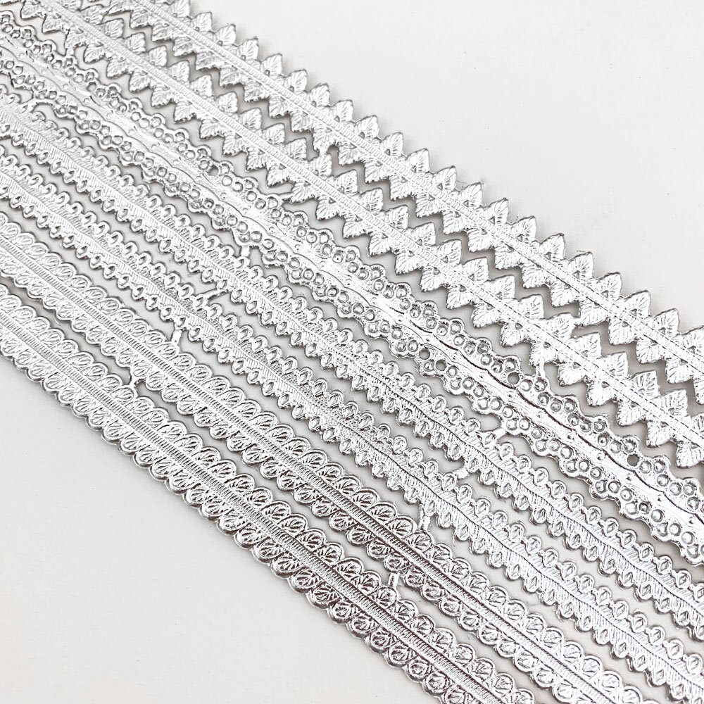 Silver Beaded Lace Trim/ Silver Sequin Lace Silver Beaded Lace