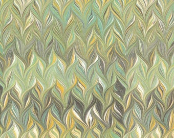 May include: A seamless pattern featuring a flowing, marbled design. The pattern incorporates a variety of colors, including shades of green, yellow, gray, and white, creating a visually dynamic and textured effect. The design resembles stylized leaves or feathers.