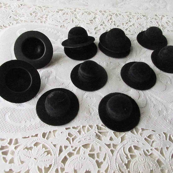 12 Czech Republic Doll Snowman Black Flocked Plastic Hats 1-1/2" x 3/4" H-D
