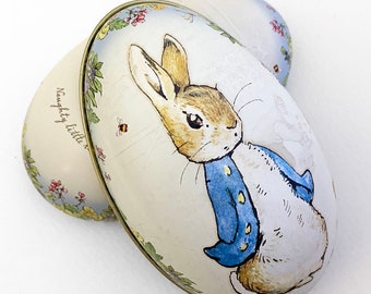 England Metal Easter Egg Box Peter Rabbit 4 1/4" Beatrix Potter Nostalgic Craft Storage TEG22