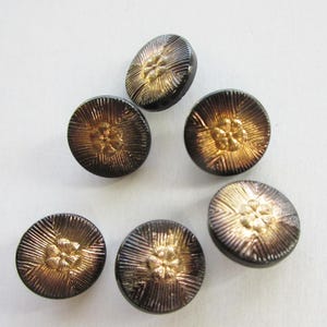 6 Vintage Czech Glass Buttons Handmade Black And Gold Glass Czechoslovakia B-12