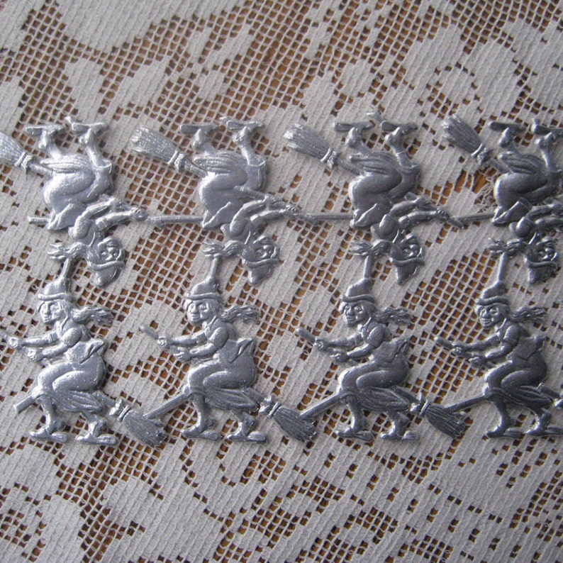 16 Dresden Witches Die Cut Paper Foil Germany Silver Halloween Etsy