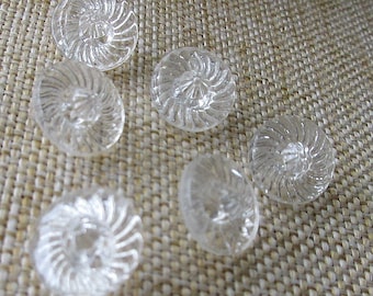 6 Vintage 1970s Czech Glass Buttons Handmade Clear Glass Czechoslovakia  B29