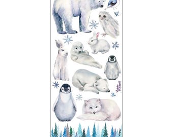 3 Sheets Self Adhesive Arctic Winter Animals Stickers Colorful Scrapbooking Each Sheet 3-3/4" by 7-7/8" STKC164