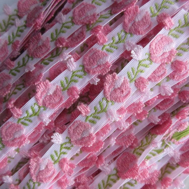 Fringed Pink Flower Ribbon - 3/8