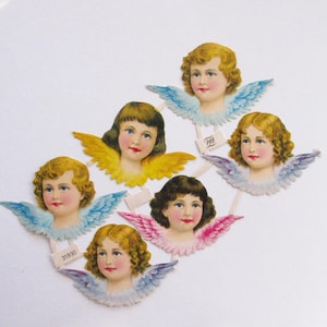 From Germany 6 Vintage PZB Paper Scraps Die Cut Pastel Angels 31890 #B