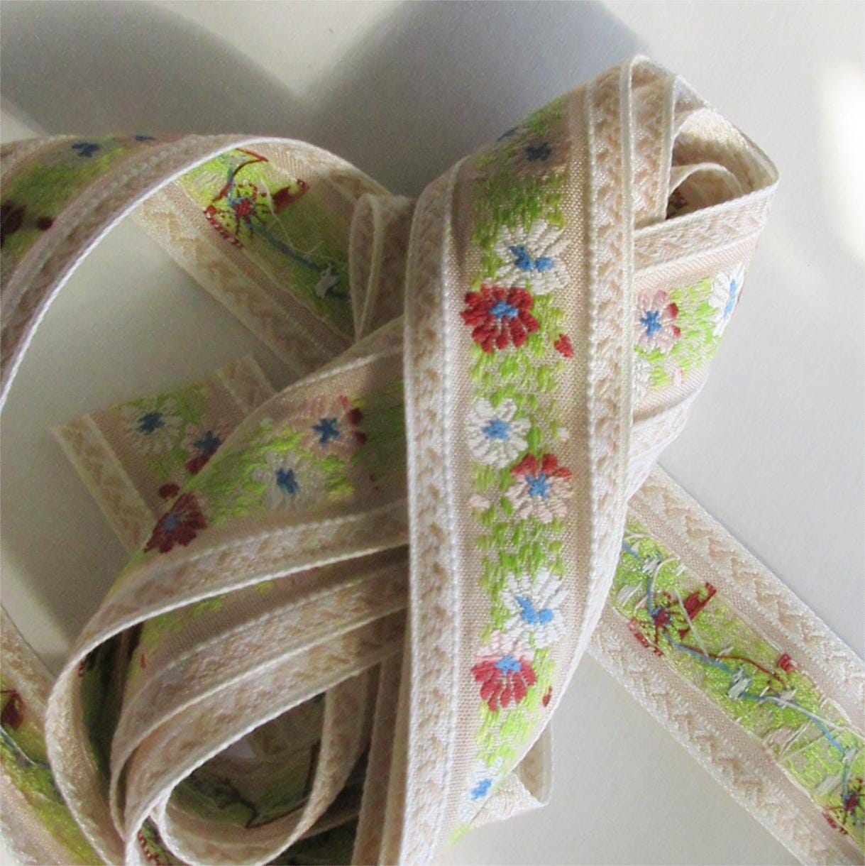 ୨୧RIBBON୨୧ページ 4 Yards Vintage Japan Woven Jacquard Ribbon Burgundy White Green