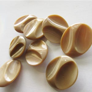 6 Vintage Czech Glass Jumbo Coat Buttons Handmade Big Tan Glass Czechoslovakia NB-05