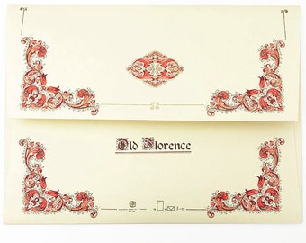 Italian Stationery Letter Writing Set in Portfolio ~ 10 sheets + 10 envelopes ~ Red Florentine Design Italy Paper CTL-V06