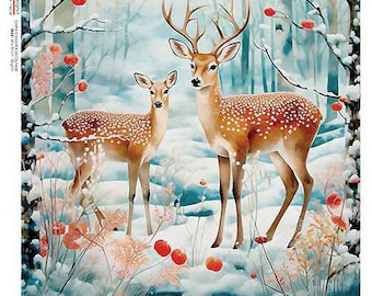 2 Sheets Italy Rice Paper Decoupage Gorgeous Woodland Deer RCP-AN-211 x2