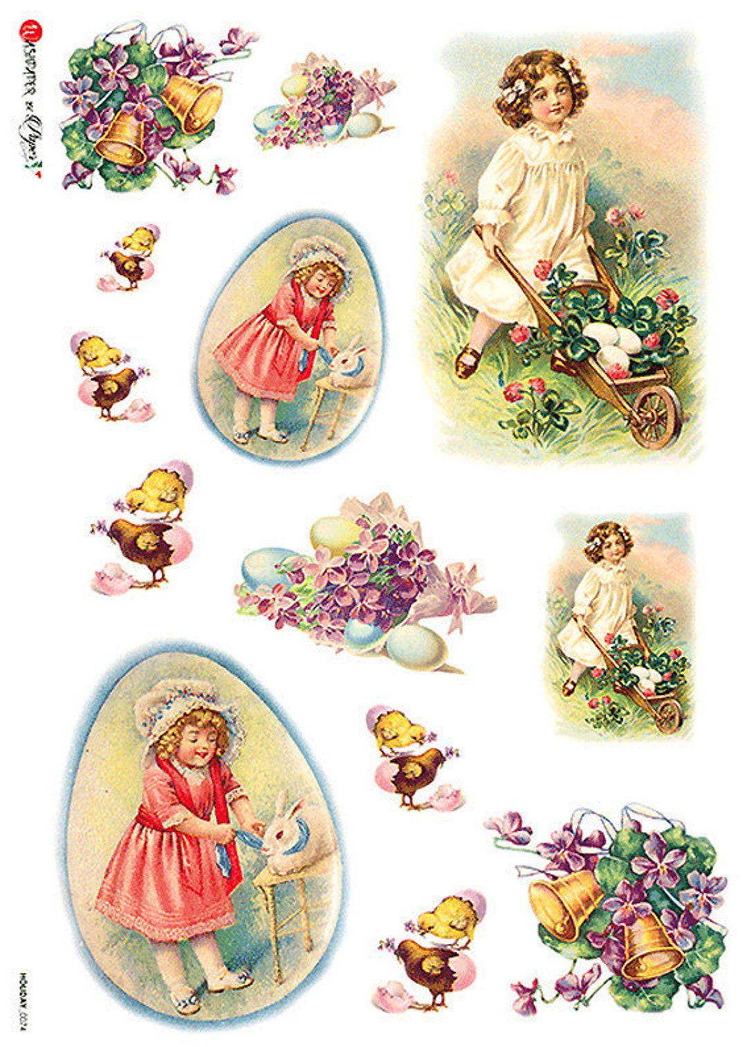 2 Sheets Italy Rice Paper Decoupage Sheet Charming Nostalgic Easter ...