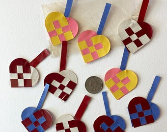 From Denmark 10 Vintage Julehjerter Woven Paper Hearts Christmas Original Package Circa 1950s Ephemera Danish Old Store Stock #D