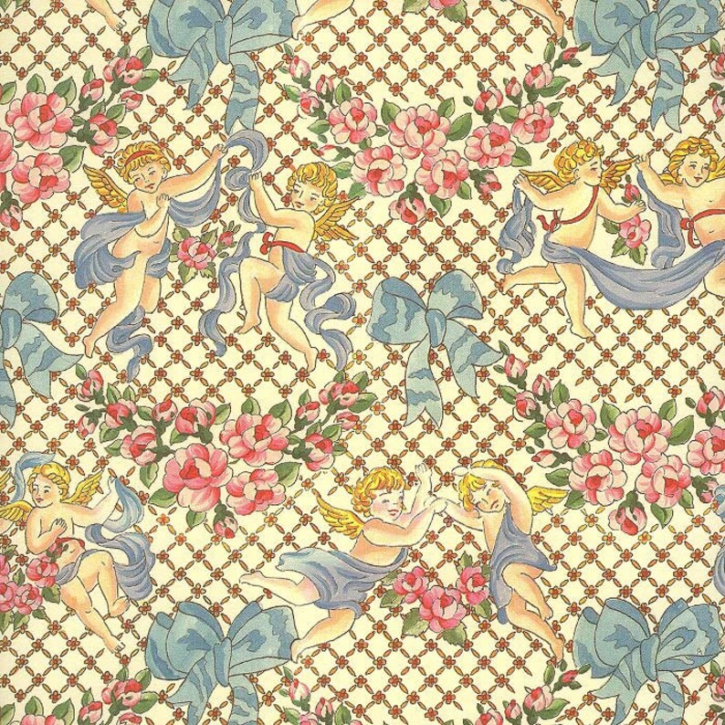 2 Sheets Italian Angels and Rose Swags Print Paper Carta | Etsy